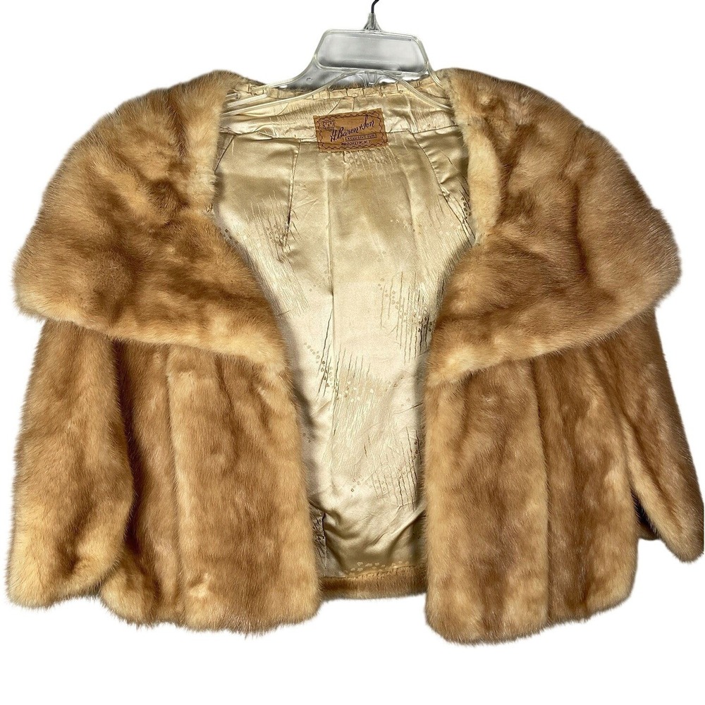 Vintage Fur Cape Jacket Womens Medium Tan Short Coat 50s